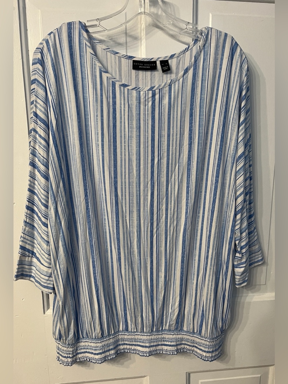Susan Graver XL Blue White Striped Top